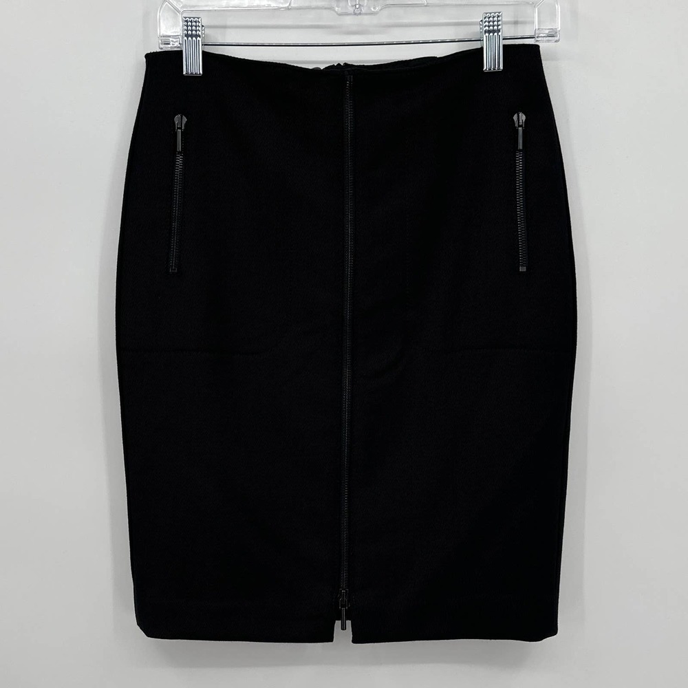 Akris Punto Mini Pencil Skirt 100% Wool Full Zip Front Pocket Lined Black Size 4 - Picture 1 of 6